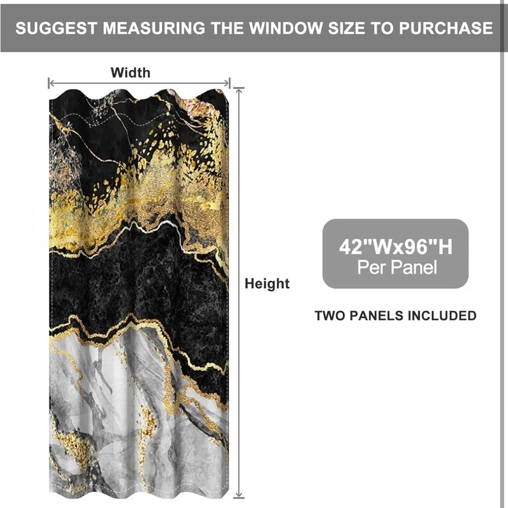 Baocicco Black Gold Marble Window Curtains for Bedroom  2 Panels 42x96 Inch